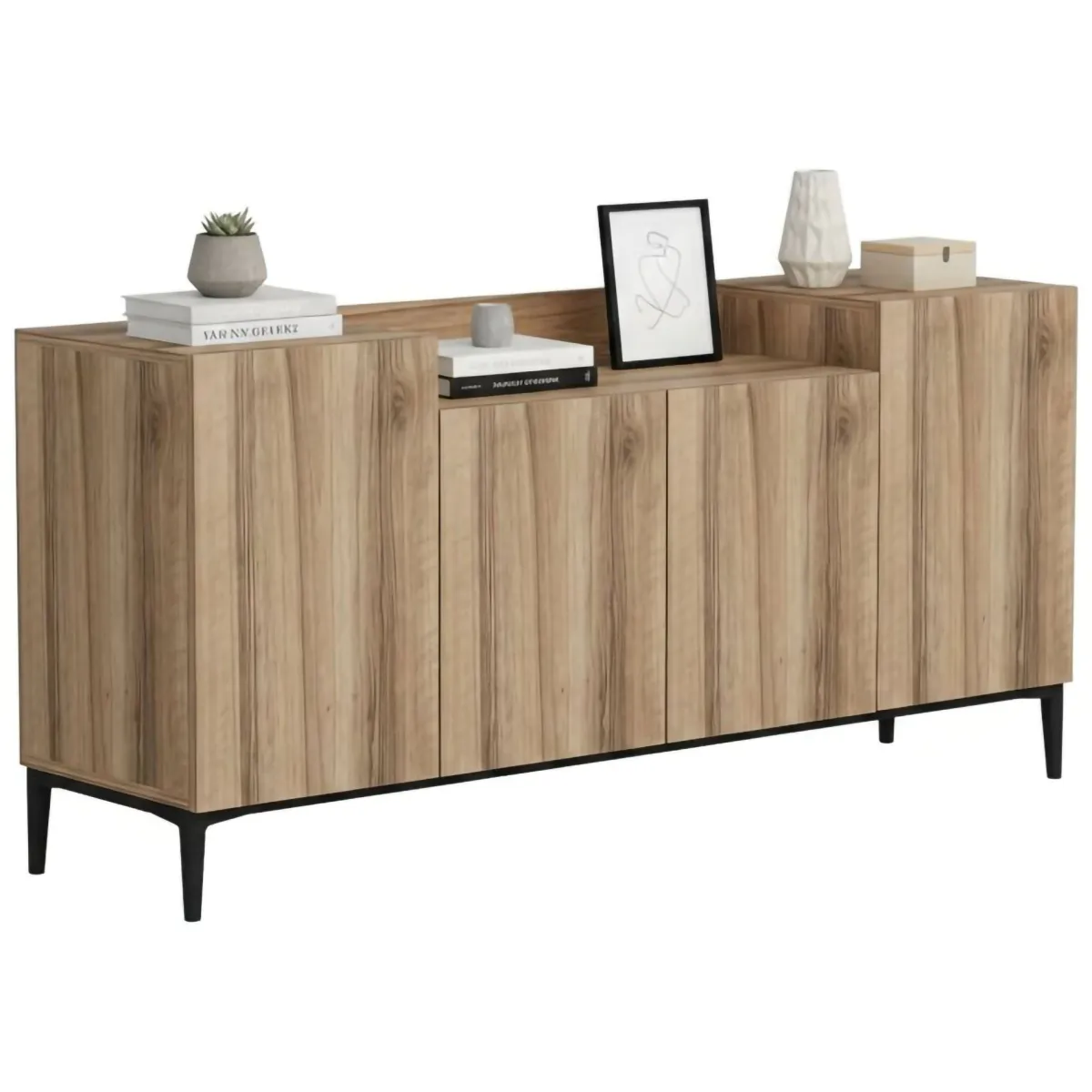 Madie|Credenze > Dmora Credenza noce 160x42x75h cm 4 ante - Picea Marrone Noce