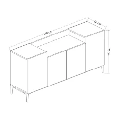 Madie|Credenze > Dmora Credenza noce 160x42x75h cm 4 ante - Picea Marrone Noce