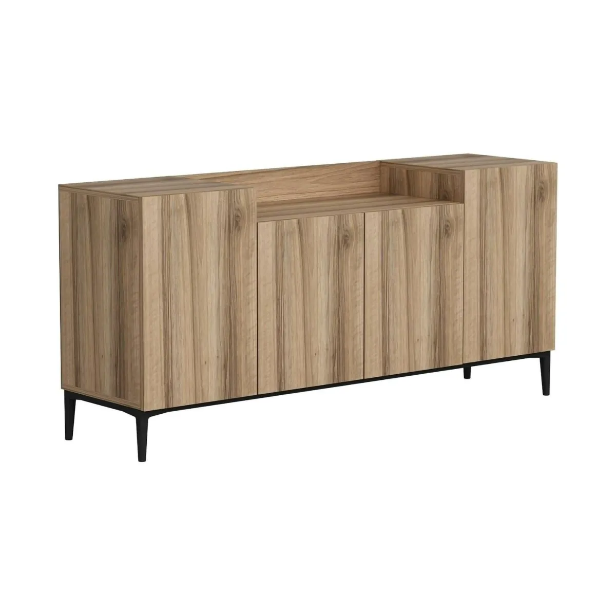 Madie|Credenze > Dmora Credenza noce 160x42x75h cm 4 ante - Picea Marrone Noce