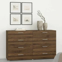 Madie|Credenze > Dmora Credenza noce 140x40x81h cm 8 cassetti - Phethai Marrone Noce