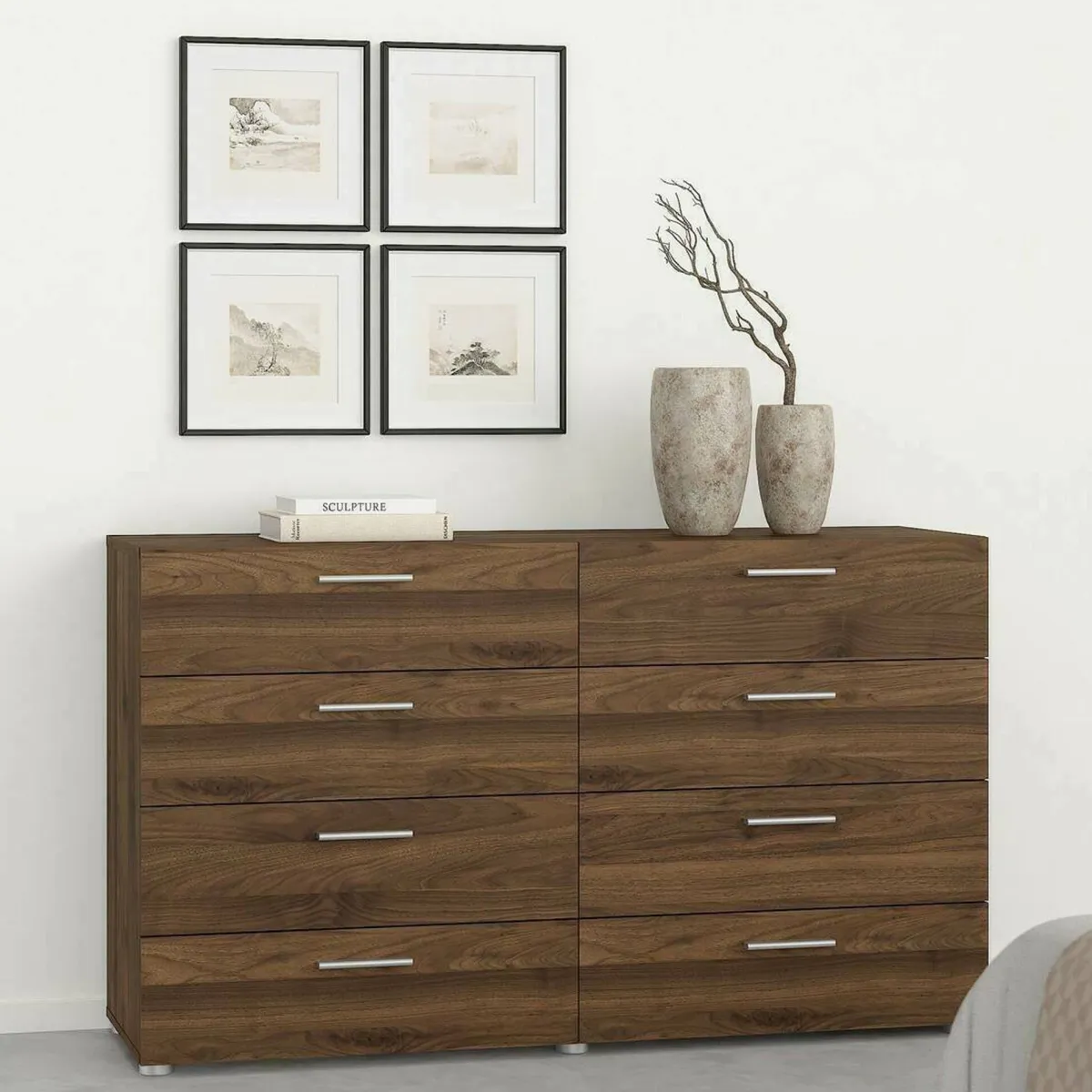 Madie|Credenze > Dmora Credenza noce 140x40x81h cm 8 cassetti - Phethai Marrone Noce