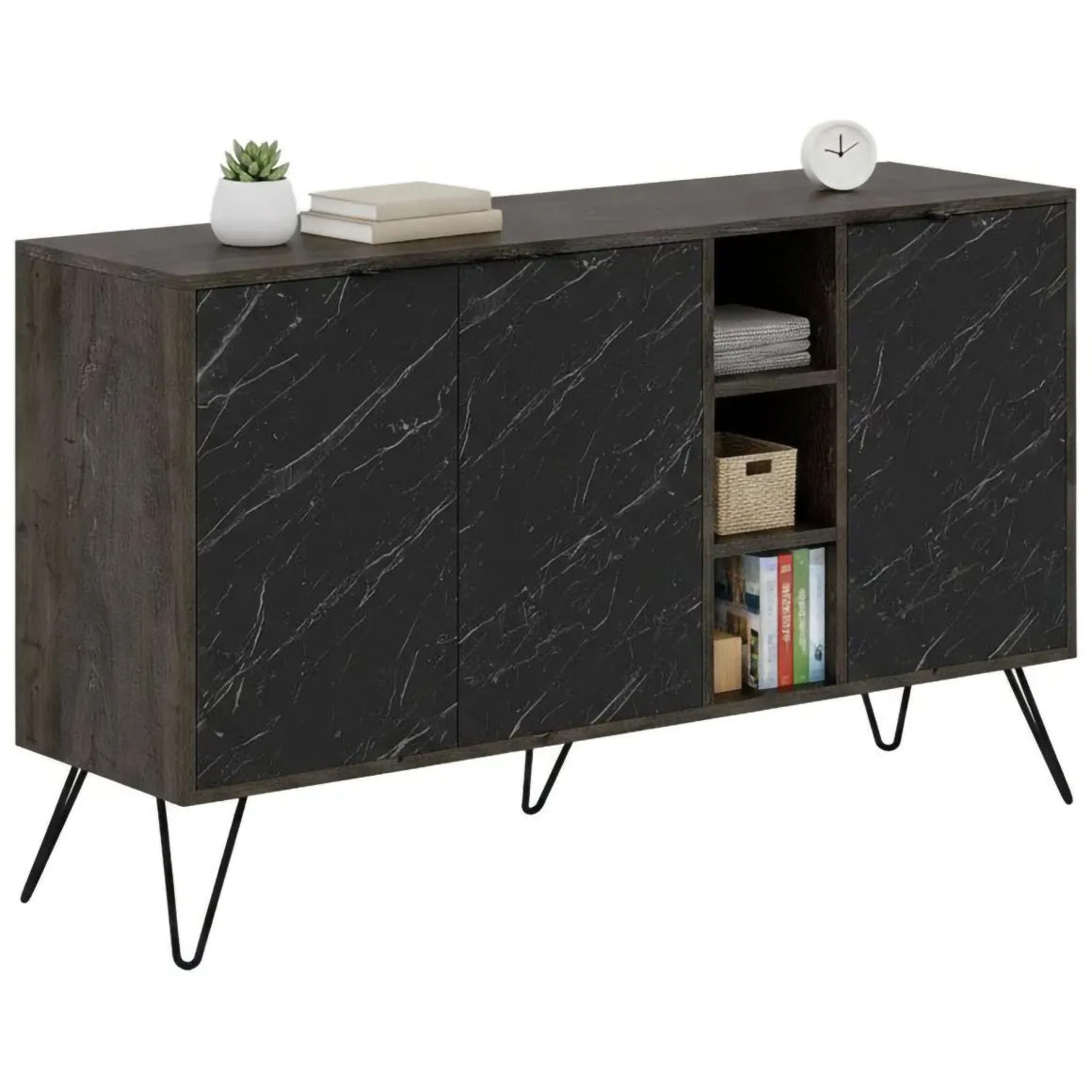 Credenza ossido e nera marmo 142x35x83h cm 3 ante - Alin