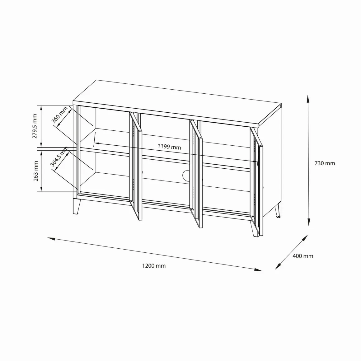 Credenza panna 120x40x73h cm 3 ante - Cocullo