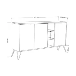 Credenza quercia e antracite 142x35x83h cm 3 ante - Alin
