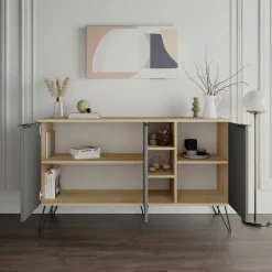 Credenza quercia e antracite 142x35x83h cm 3 ante - Alin