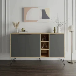 Credenza quercia e antracite 142x35x83h cm 3 ante - Alin
