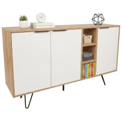 Madie|Credenze > Dmora Credenza quercia e bianca 150x35x82h cm 2 ante - Margravi Bianco, Marrone Quercia