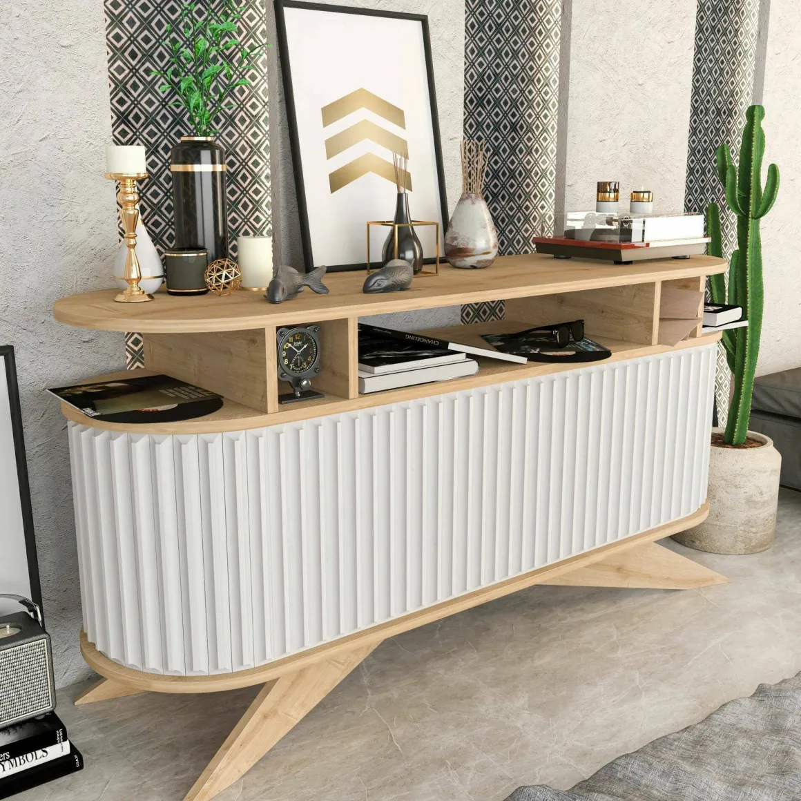 Credenza quercia e bianca 150x43x75h cm 2 ante - Joy