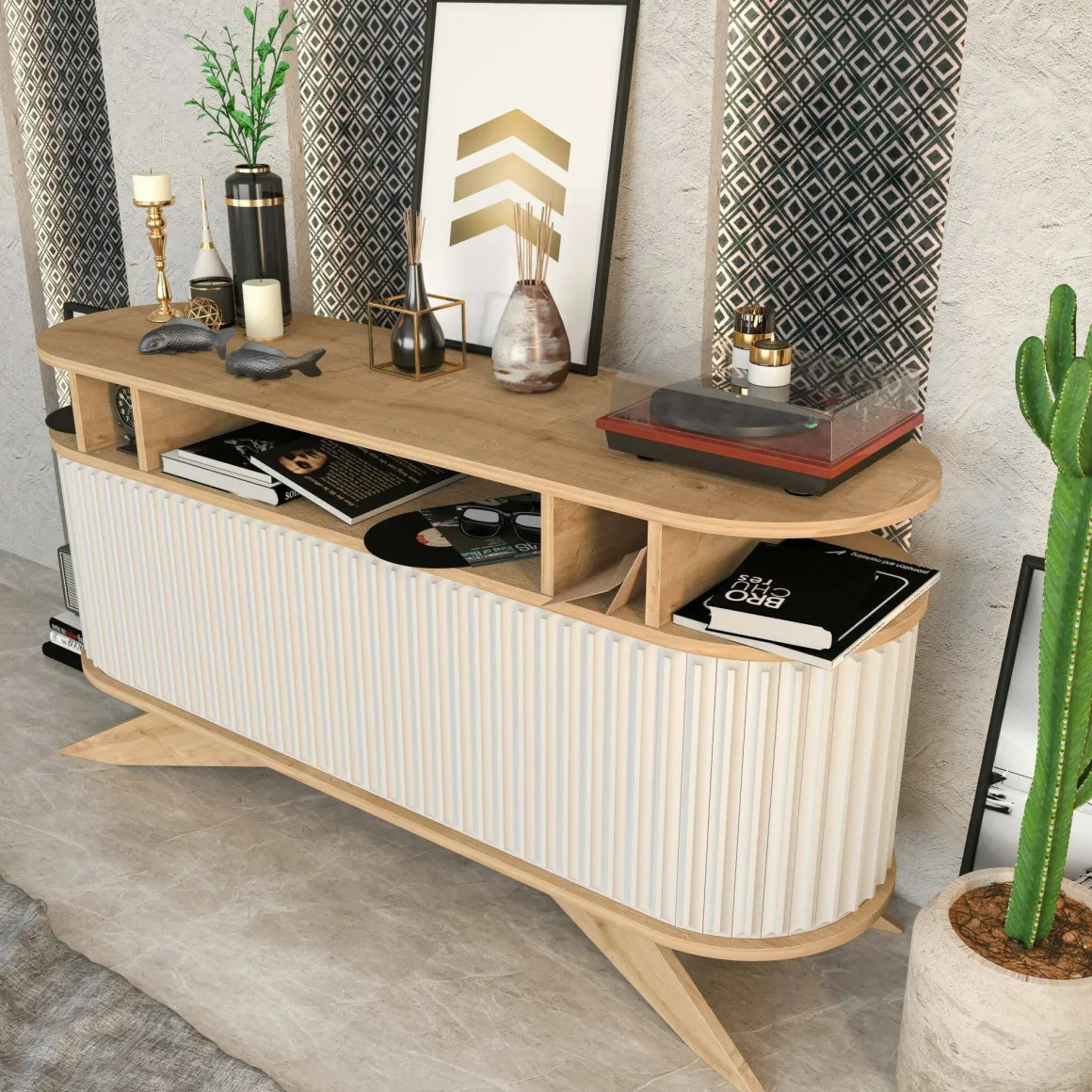 Credenza quercia e bianca 150x43x75h cm 2 ante - Joy