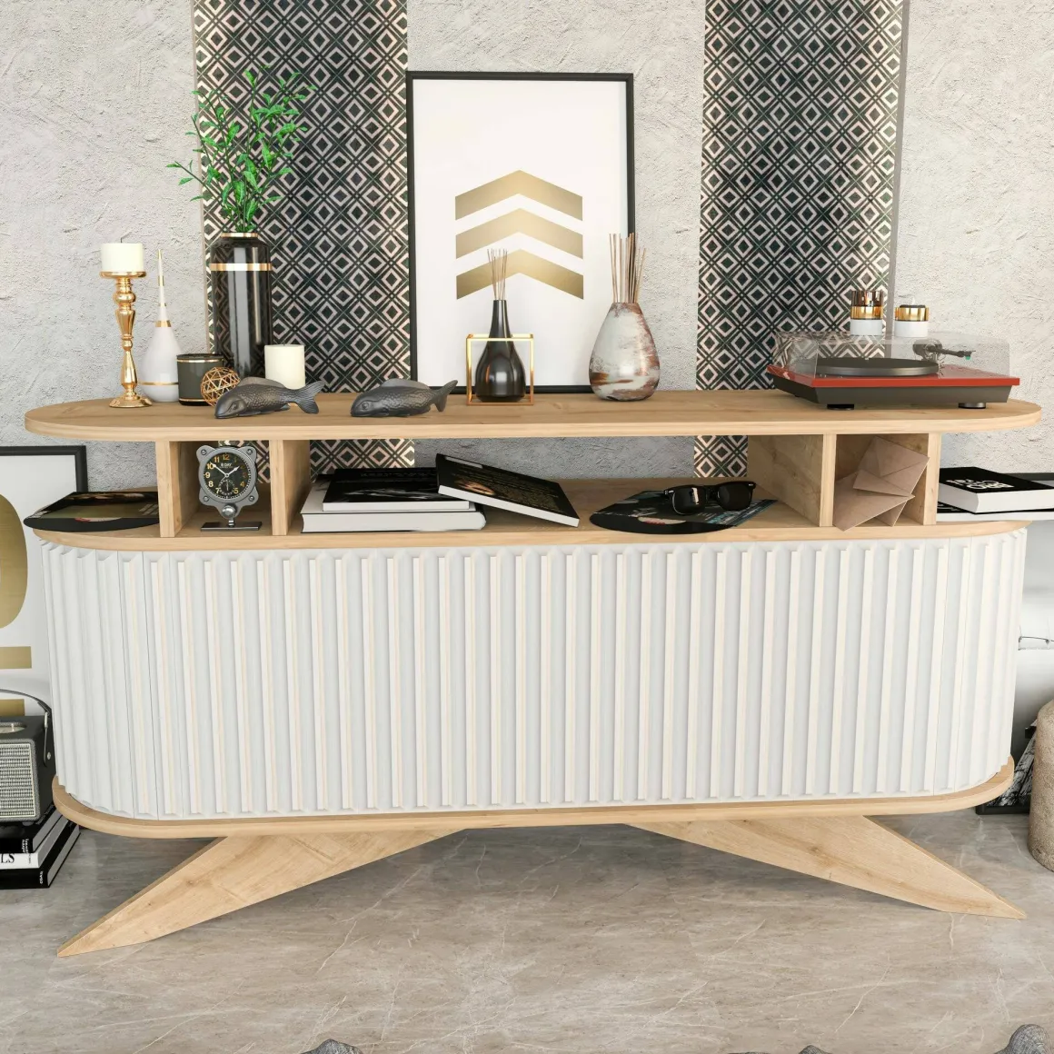Credenza quercia e bianca 150x43x75h cm 2 ante - Joy