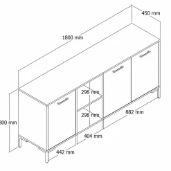 Credenza quercia e bianca 180x45x80h cm 3 ante - Hato