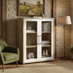 Madie|Credenze > Dmora Credenza quercia e bianca 89x40x113h cm 2 ante - Warszawa Bianco, Marrone Quercia