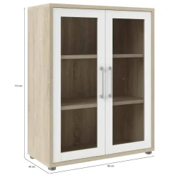 Madie|Credenze > Dmora Credenza quercia e bianca 89x40x113h cm 2 ante - Warszawa Bianco, Marrone Quercia