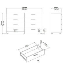 Madie|Credenze > Dmora Credenza quercia e bianco lucida 140x40x82h cm 8 cassetti - Aligon Bianco Lucido, Marrone Quercia
