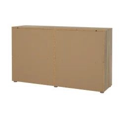 Madie|Credenze > Dmora Credenza quercia e bianco lucida 140x40x82h cm 8 cassetti - Aligon Bianco Lucido, Marrone Quercia
