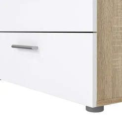 Madie|Credenze > Dmora Credenza quercia e bianco lucida 140x40x82h cm 8 cassetti - Aligon Bianco Lucido, Marrone Quercia