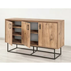 Cucina|Madie > Dmora Credenza quercia e nera 140x45x80h cm 3 ante - Arjuna Nero, Marrone Quercia