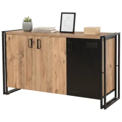 Madie|Credenze > Dmora Credenza quercia e nera 160x44x75h cm 4 ante - Kay Nero, Marrone Quercia