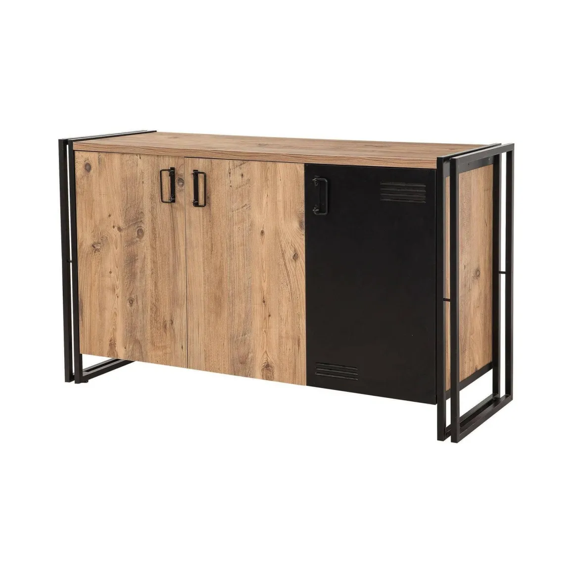 Madie|Credenze > Dmora Credenza quercia e nera 160x44x75h cm 4 ante - Kay Nero, Marrone Quercia