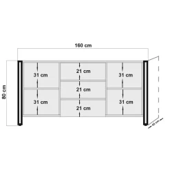 Madie|Credenze > Dmora Credenza quercia e nera 160x45x80h cm 2 ante e 3 cassetti - Cimaron Nero, Marrone Quercia