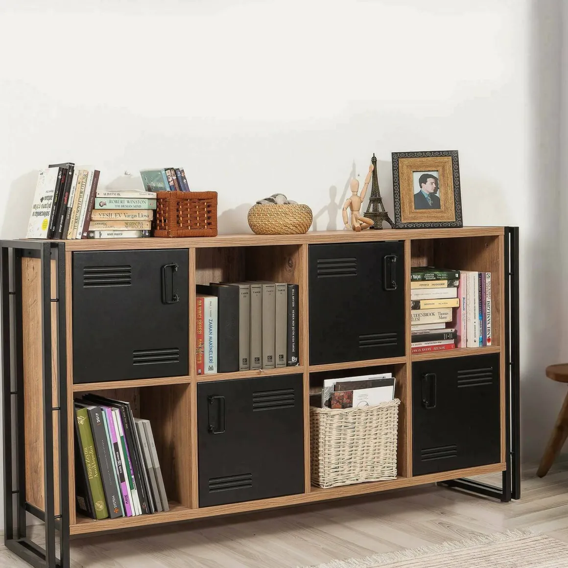 Credenza quercia e nera 164x35x89h cm 4 ante - Dodong
