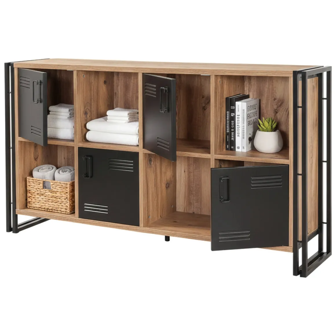 Credenza quercia e nera 164x35x89h cm 4 ante - Dodong