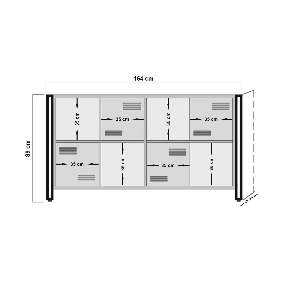 Credenza quercia e nera 164x35x89h cm 4 ante - Dodong