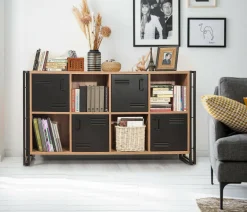 Credenza quercia e nera 164x35x89h cm 4 ante - Dodong