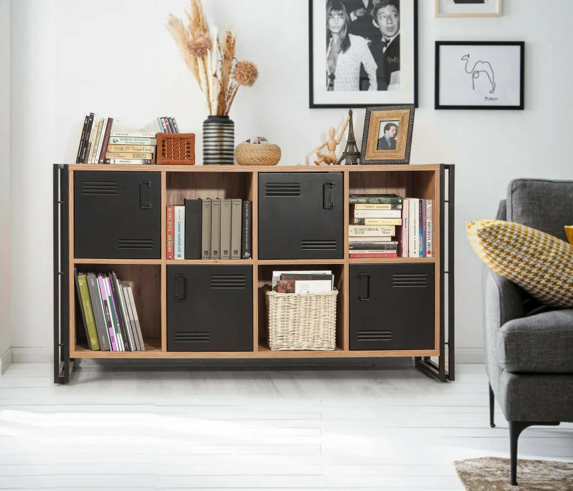 Credenza quercia e nera 164x35x89h cm 4 ante - Dodong