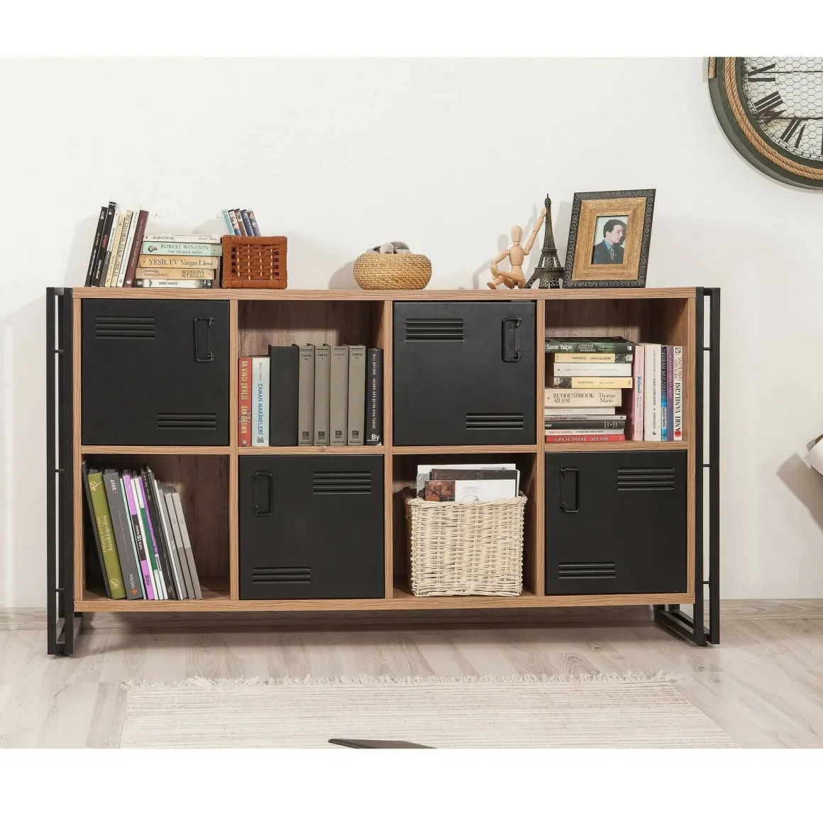 Credenza quercia e nera 164x35x89h cm 4 ante - Dodong