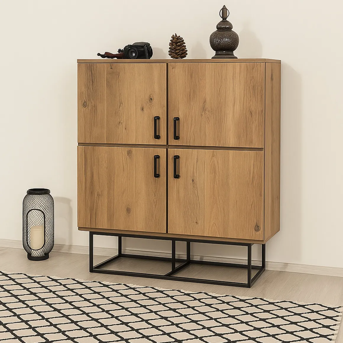 Credenza quercia e nera 93x36x115h cm 2 cassetti - Katmandu