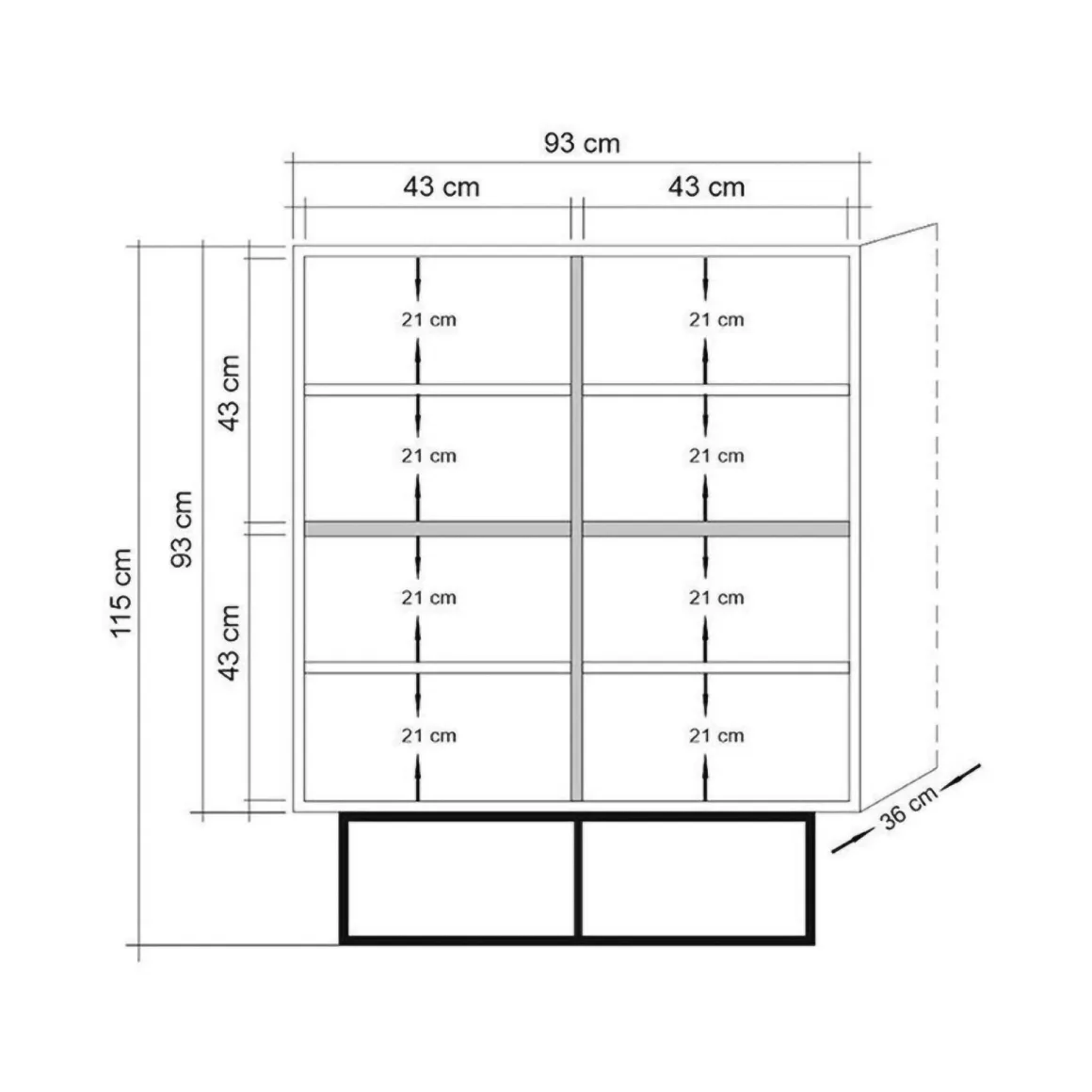 Credenza quercia e nera 93x36x115h cm 2 cassetti - Katmandu