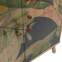 Madie|Credenze > Dmora Credenza quercia e verde 95x36x111h cm 4 ante - Agyemang Verde, Marrone Quercia