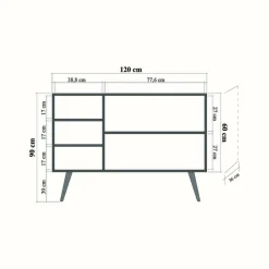 Cucina|Madie > Dmora Credenza quercia 120x36x90h cm 3 ante - Arzumia Marrone Quercia