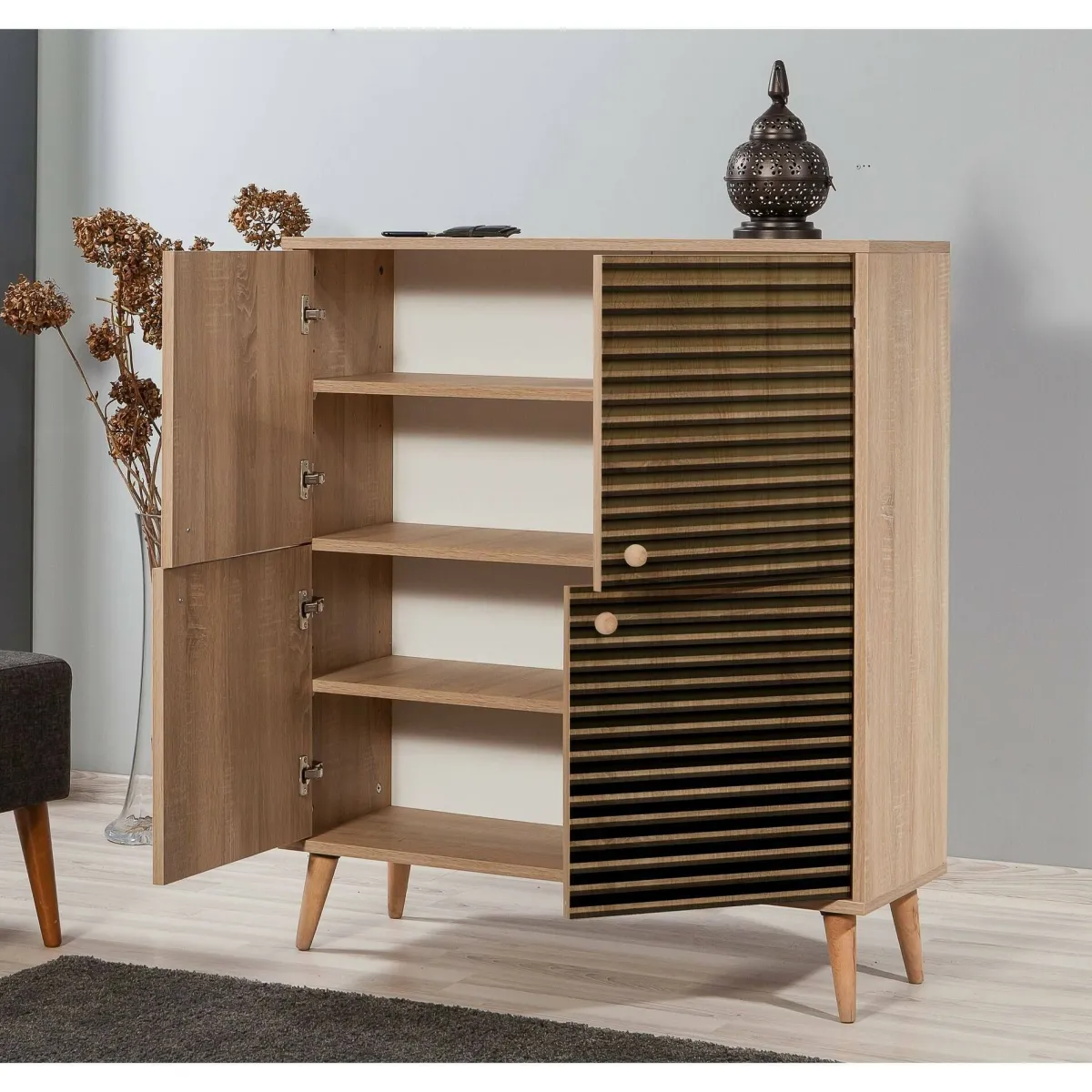 Cucina|Madie > Dmora Credenza quercia 95x36x111h cm 4 ante - Agyemang Marrone Quercia