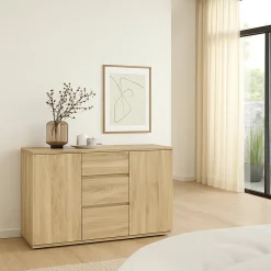 Credenza quercia 119x40x83h cm 2 ante e 3 cassetti - Zumpano