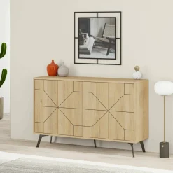 Madie|Credenze > Dmora Credenza quercia 123x35x62h cm 4 ante - Earl Marrone Quercia