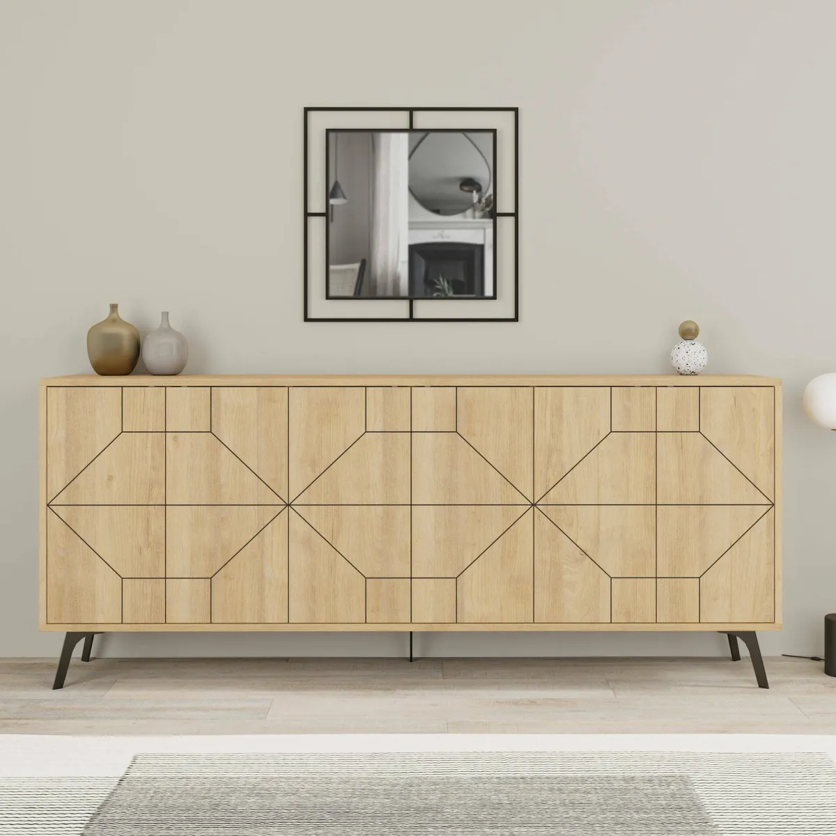 Madie|Credenze > Dmora Credenza quercia 184x35x77h cm 4 ante - Earl Marrone Quercia
