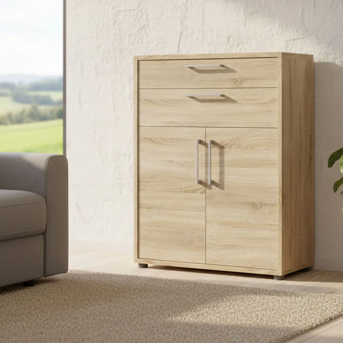 Madie|Credenze > Dmora Credenza quercia 89x40x113h cm 2 ante e 2 cassetti - Agra Marrone Quercia