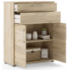 Madie|Credenze > Dmora Credenza quercia 89x40x113h cm 2 ante e 2 cassetti - Agra Marrone Quercia