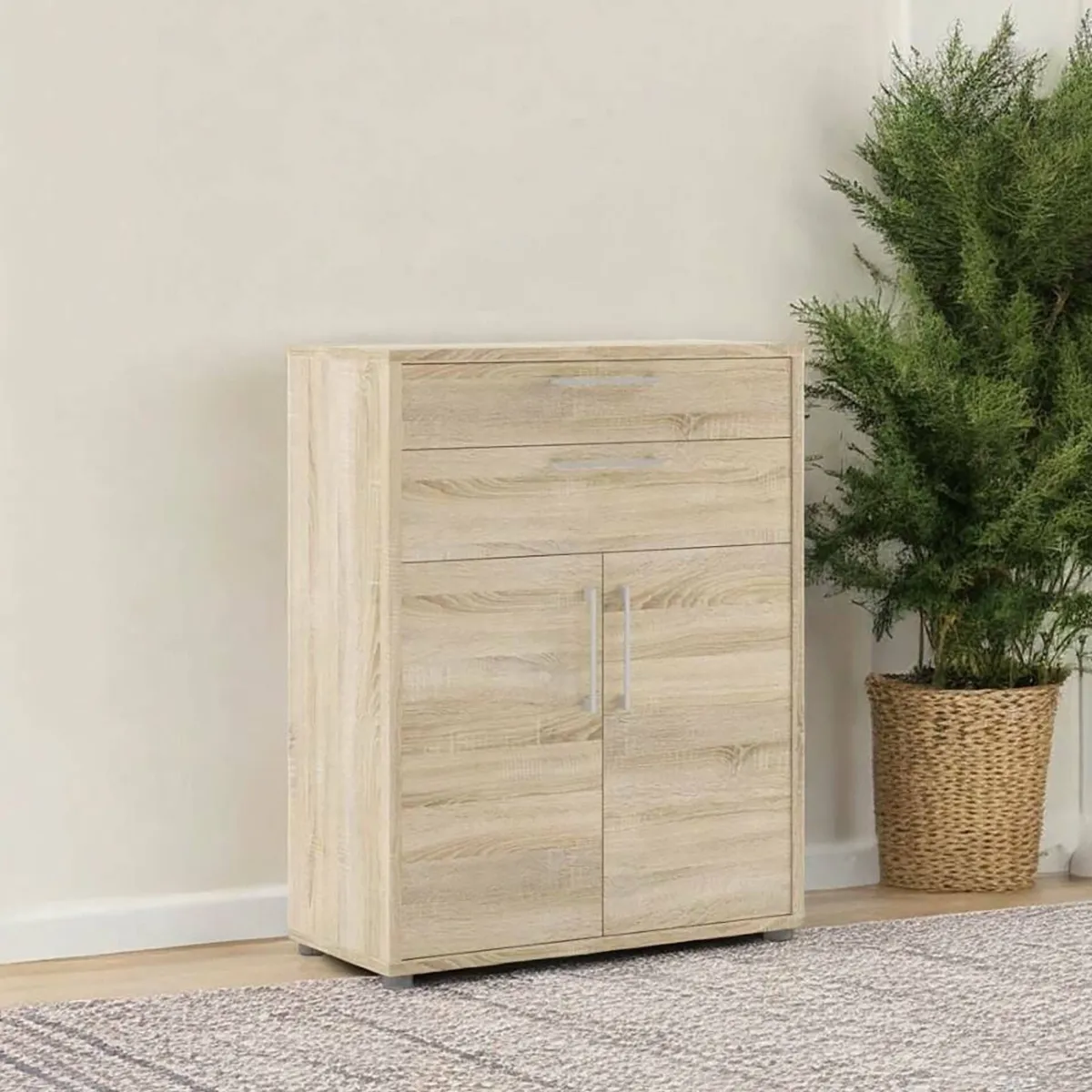 Madie|Credenze > Dmora Credenza quercia 89x40x113h cm 2 ante e 2 cassetti - Agra Marrone Quercia