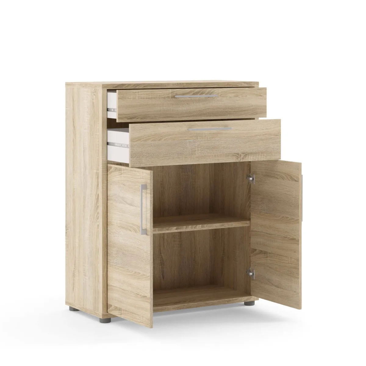 Madie|Credenze > Dmora Credenza quercia 89x40x113h cm 2 ante e 2 cassetti - Agra Marrone Quercia
