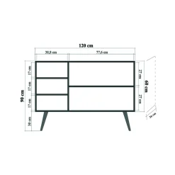 Credenza quercia 120x36x90h cm 3 ante - Haratan