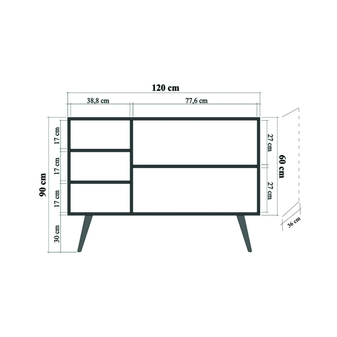 Credenza quercia 120x36x90h cm 3 ante - Haratan