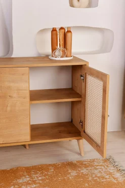 Madie|Credenze > Dmora Credenza quercia 180x41x81h cm 4 ante - Tarawa Marrone Quercia