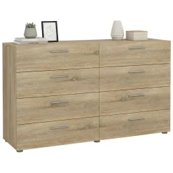 Madie|Credenze > Dmora Credenza quercia 140x40x81h cm 8 cassetti - Phethai Marrone Quercia