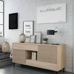 Cucina|Madie > Dmora Credenza rovere cannettato 151x41x80h cm 2 ante e 2 cassetti - Abib Marrone Rovere