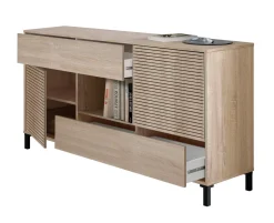 Cucina|Madie > Dmora Credenza rovere cannettato 151x41x80h cm 2 ante e 2 cassetti - Abib Marrone Rovere