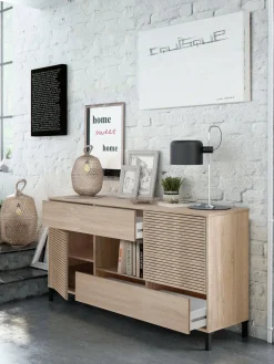 Cucina|Madie > Dmora Credenza rovere cannettato 151x41x80h cm 2 ante e 2 cassetti - Abib Marrone Rovere