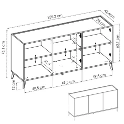 Credenza rovere e antracite 155x43x75h cm 3 ante - Afrodite